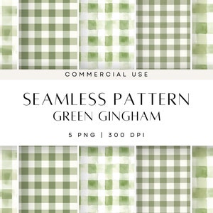 Gingham Green and White Texture Clipart, Check Backgrounds, Seamless Pattern, Neutral Clip Art, Commercial use, Pastel Gingham Digital Paper