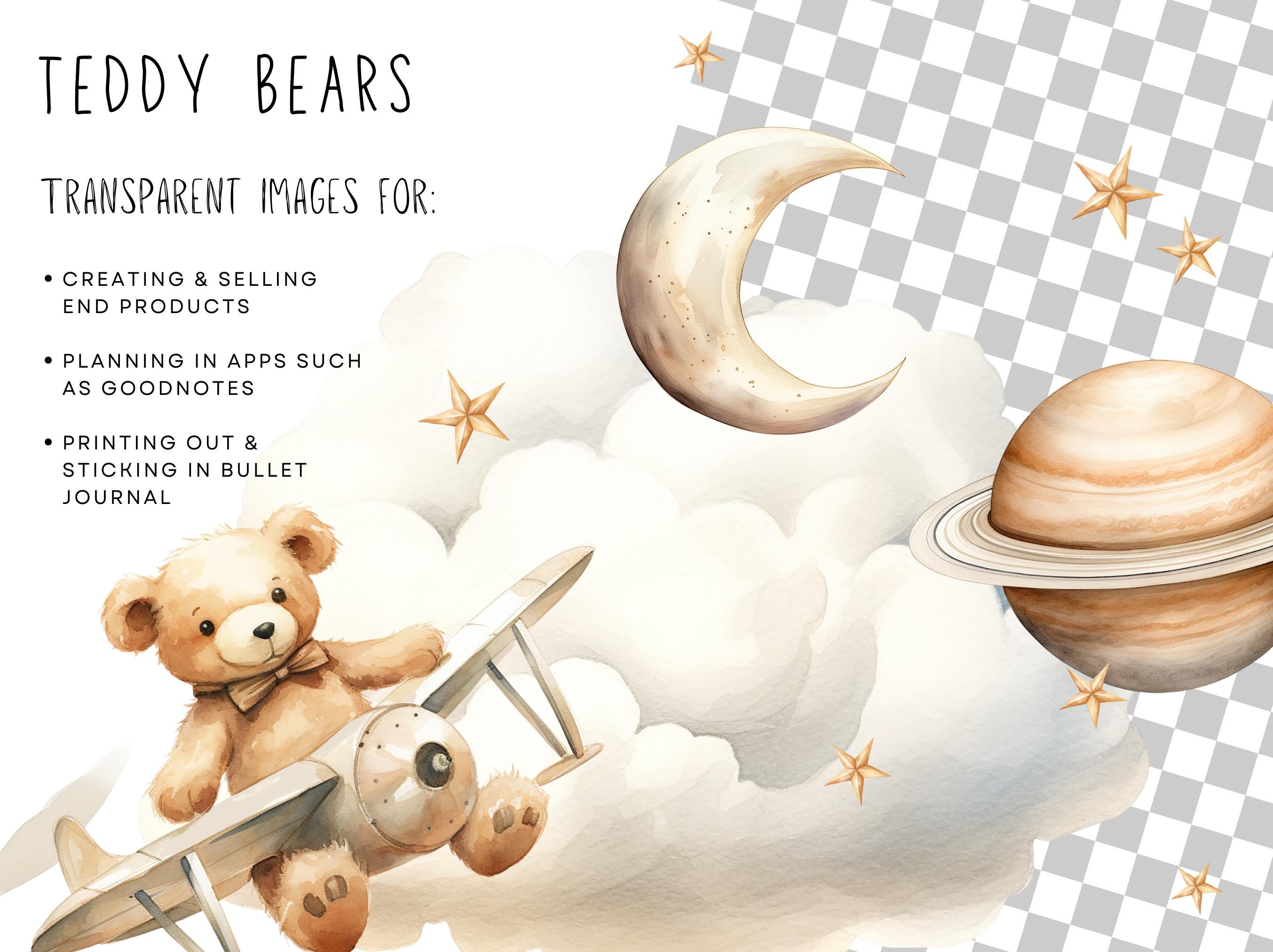 Watercolor Teddy Bear Clipart Bundle, Neutral Boho Nursery, Baby Shower ...