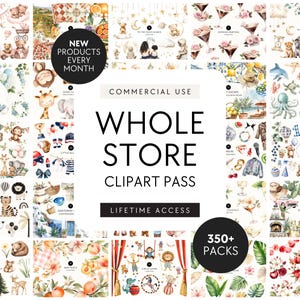 Pacchetto clipart per l'intero negozio, pass clip art con accesso completo, intero negozio, pacchetto PNG definitivo, uso commerciale, licenza inclusa, passato e futuro