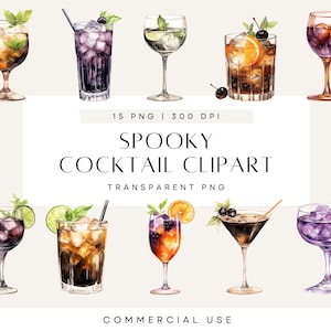 Halloween Cocktail Clipart, Akvarell Läskiga Festdrinkar, Spöklik Säsong, Lila och Orange Glas, Transparent Barmeny PNG, Kommersiellt Bruk bild 1
