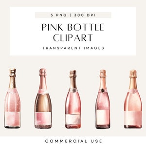 Rosa Champagner Flasche Clipart, Rose Wein Clip Art, Weinflaschen, sprudelndes Getränk, Geburtstagsfeier Aquarell, transparente PNG, kommerzielle Nutzung