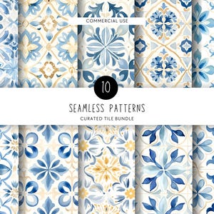 Mediterranean Tile Clipart, Spanish Tiles, Blue Beige Greece Repeating Pattern, Neutral Seamless Paper, Texture Pack, Santorini Wallpaper