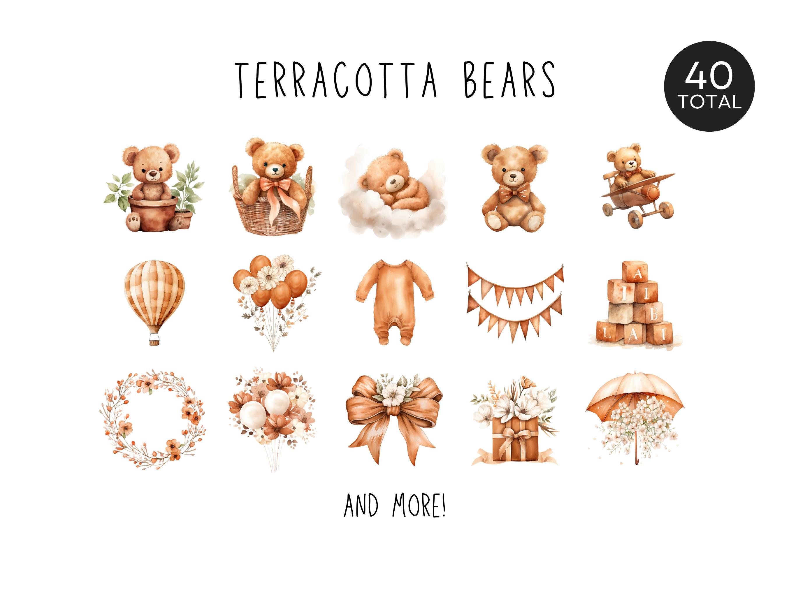 Watercolor Teddy Bear Clipart Bundle, Neutral Boho Nursery, Cute Baby ...