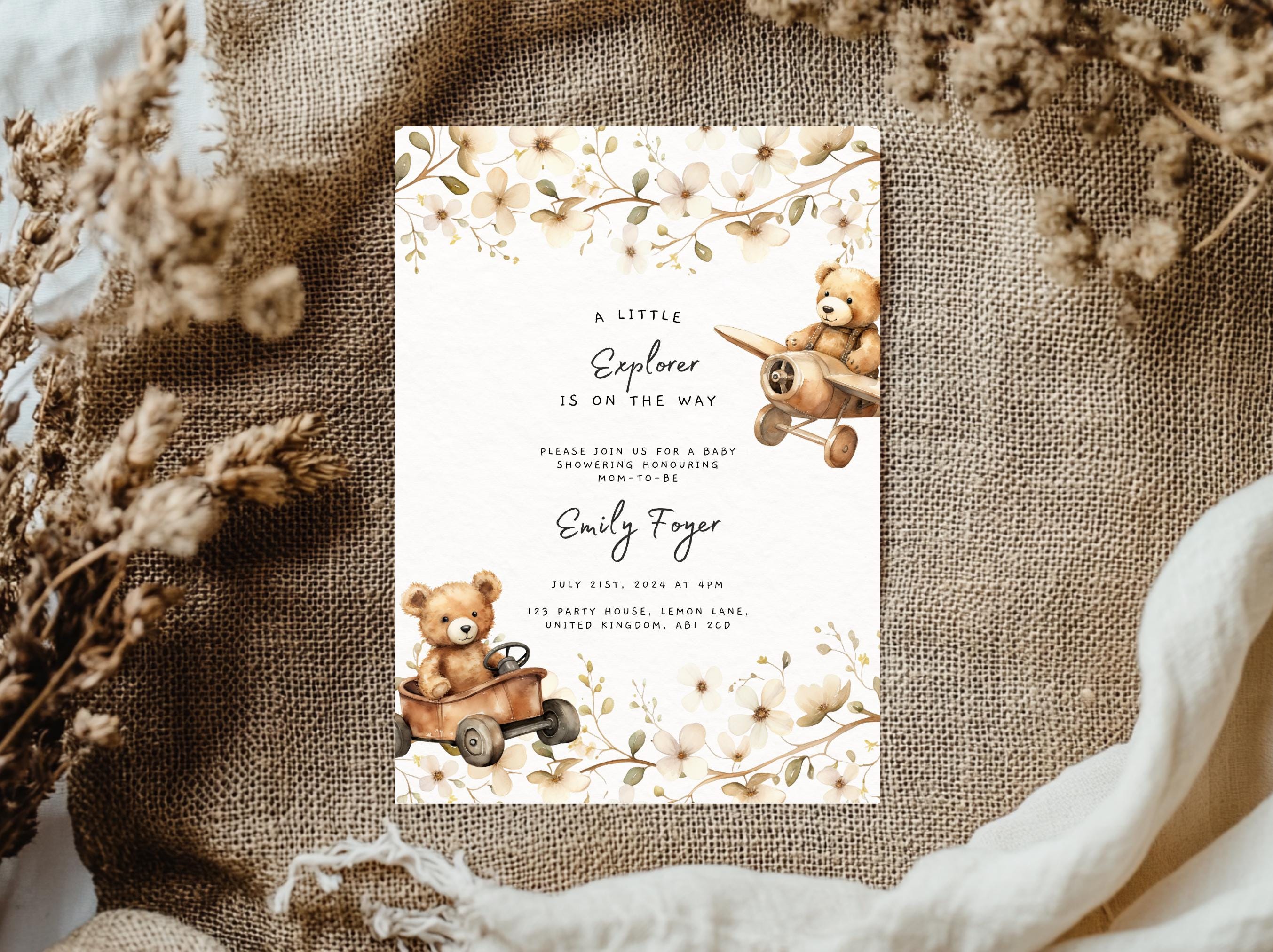 The Invite Lady Teddybär Babyparty 'Bring A Book' Karten, 25 Stück – Aquarell Beige/Braun