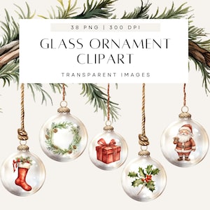 Glazen ornament clipart, uitnodiging kerstfeestje illustraties, neutrale kerstbal decoraties, rustiek, boho, gezellig, commercieel gebruik, transparante png