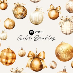 Holiday Ornament Clipart, Gold Christmas Bauble, Xmas Clip Art, Decoration PNG, Watercolor Invite, Transparent Background, Commercial Use