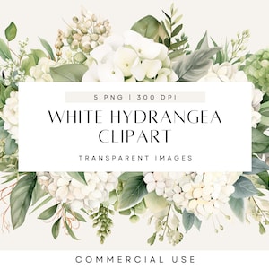 Clipart floral blanc hortensia eucalyptus, composition florale, verdure, botanique, feuillage, conception de mariage, PNG transparent, usage Commercial