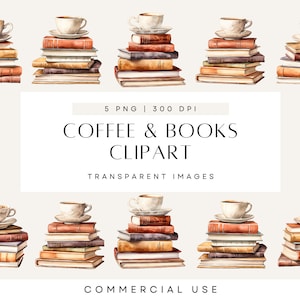 Watercolor Coffee And Books Clipart, Coffee Books Clipart, Autumn Coffee Book Clipart, Books And Coffee Clipart, Clip Art Books, Book Stacks