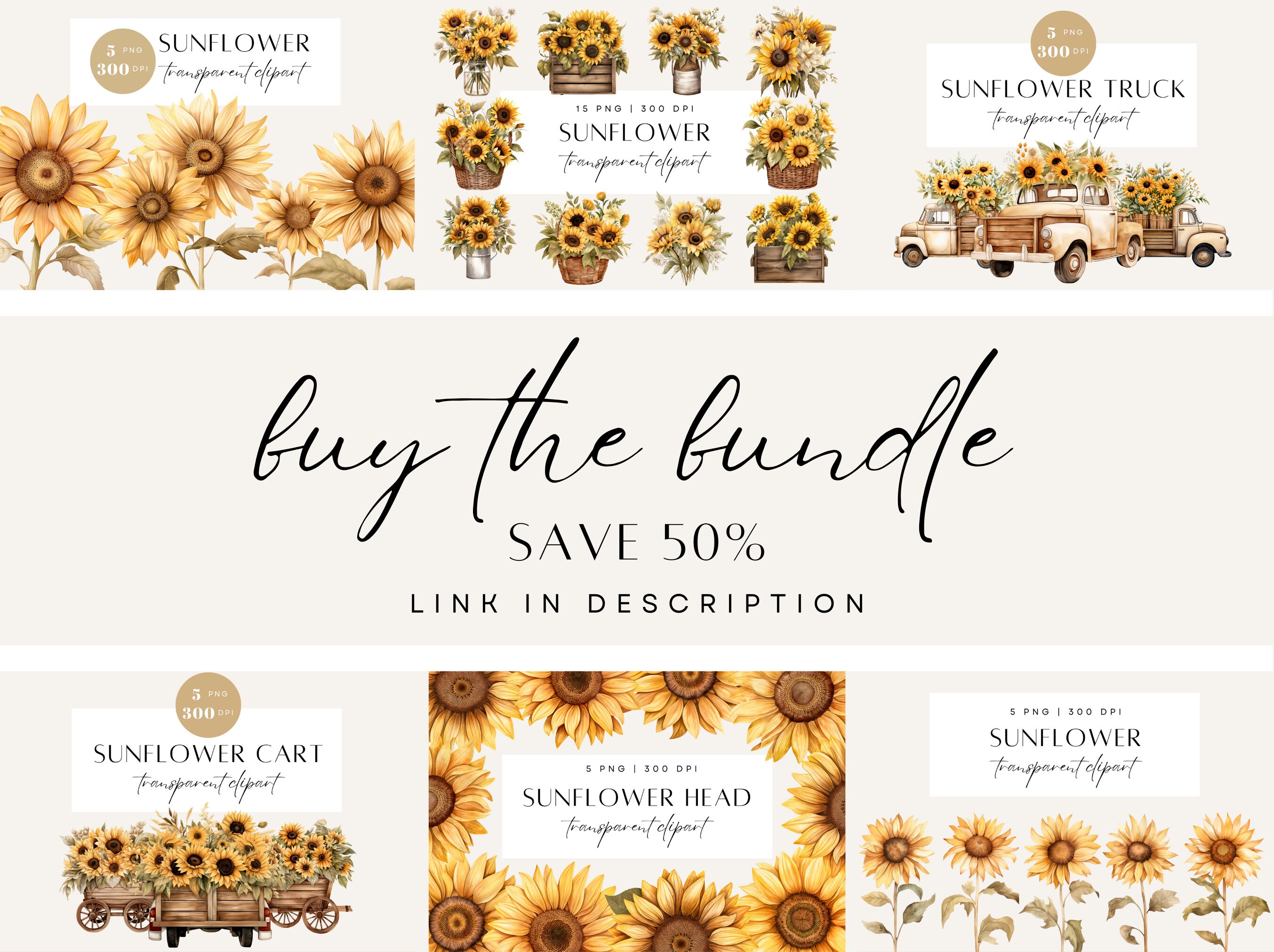 Printable Sunflower Clipart Spring Flower Clipart Bundle - Etsy