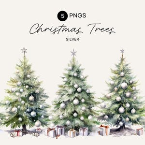 Christmas Tree Watercolor Clipart, Decorated Christmas Tree Clipart, Xmas Clipart, Christmas Event Invitation, Wedding Invites Clipart, PNG