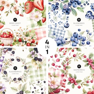 Berry Sweet Baby Shower Clipart, Baby on the Way Invite, Strawberry Watercolor Invitation, Commercial Use, Transparent Blueberry PNG