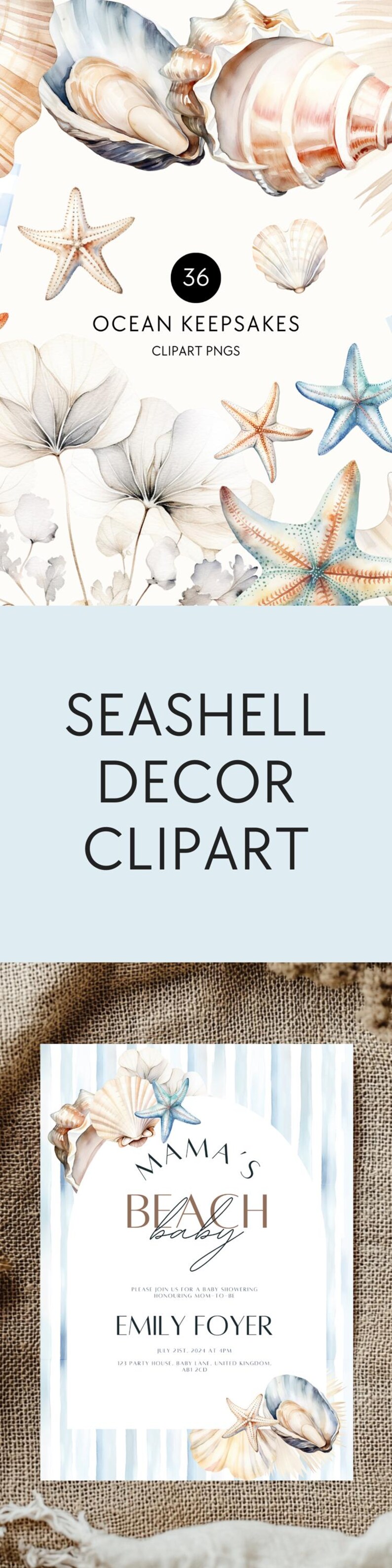 Mama's Beach Baby Shower Theme Ideas Coastal Sea Shell Decor Inspo