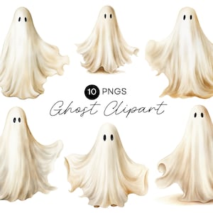 Watercolor Halloween Ghosts Clipart INSTANT DOWNLOAD Spooky Draped Ghost, Fall Clipart, Neutral Clipart, Clipart Bundle, Commercial Use