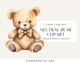 Vintage Teddy Bear, Baby Shower Clipart, Cute Teddy Clipart, Gender Neutral, Digital Downloads, Commercial Use, Transparent PNG