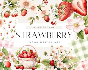 Strawberry Baby Shower Clipart, Berry Sweet Baby on the Way Invite, Strawberry Watercolor Invitation, Commercial Use, Transparent PNG