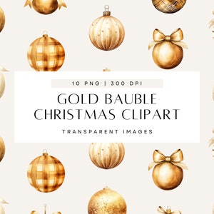 Enfeite de Natal Clipart, Bola de Natal Dourada, Clip Art de Natal, Decoração PNG, Convite em Aquarela, Fundo Transparente, Uso Comercial