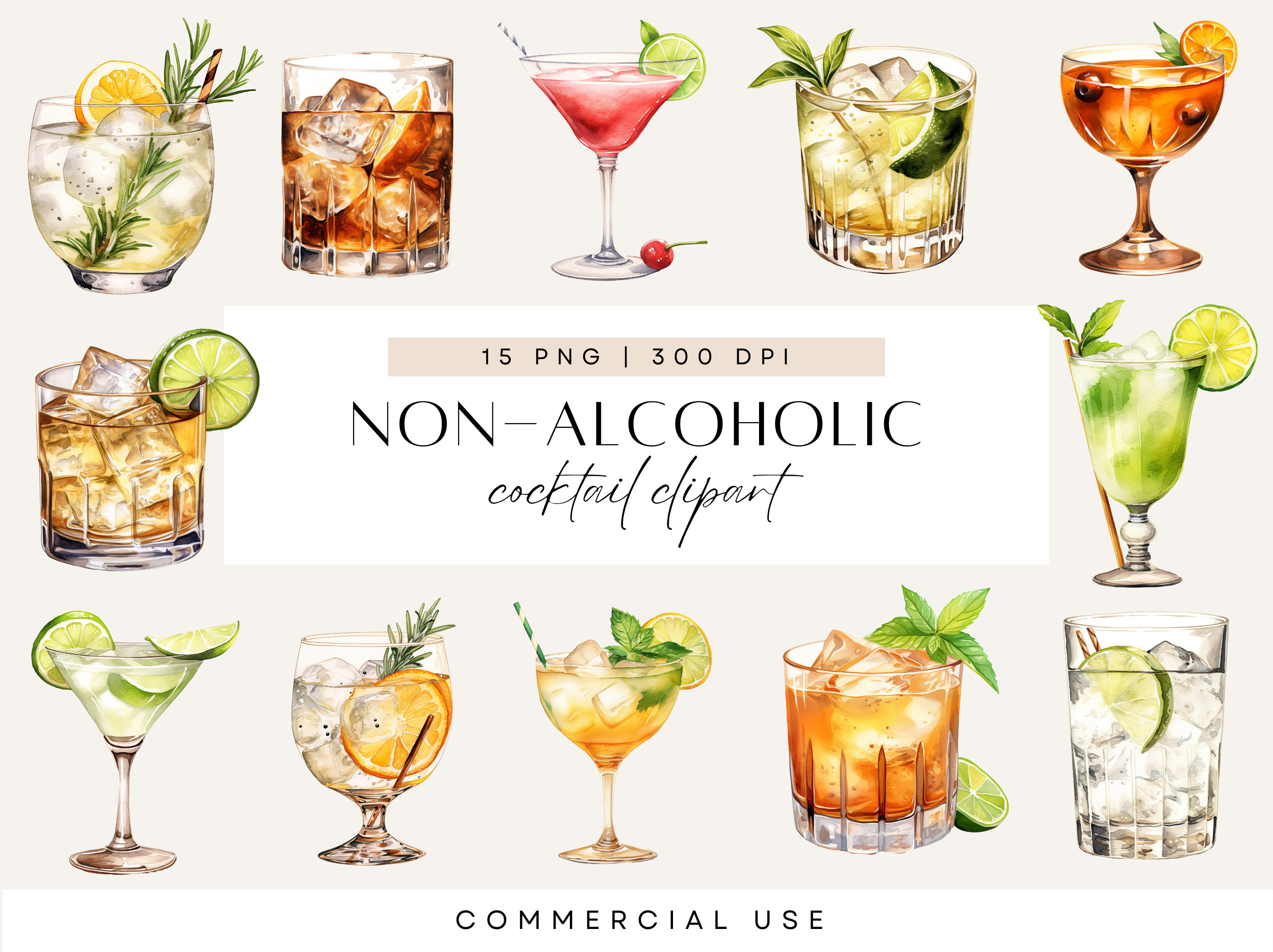 Non Alcoholic Drink Clipart, Watercolor Wedding Cocktails, Signature ...