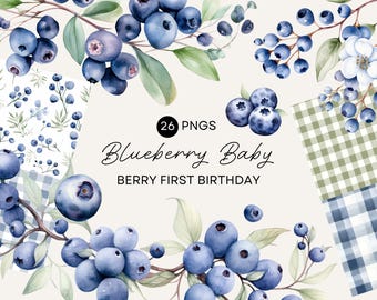 Blueberry Watercolor Clipart, Berry Sweet Baby on the Way Invite, Blueberry Baby Shower Invitation, Commercial Use, Transparent PNG
