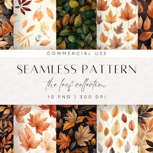 Papel digital de folhas outonais, papéis de scrapbook de outono, padrão sem emendas de outono, fundo digital, outonal, boho PNG, uso comercial
