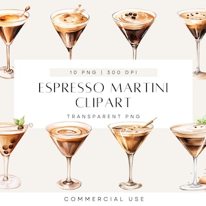 Clipart Espresso Martini, Martini ad acquerello, Cocktail al caffè, Cartello per drink esclusivo, Cocktail per segnaletica per matrimonio, PNG, Uso commerciale