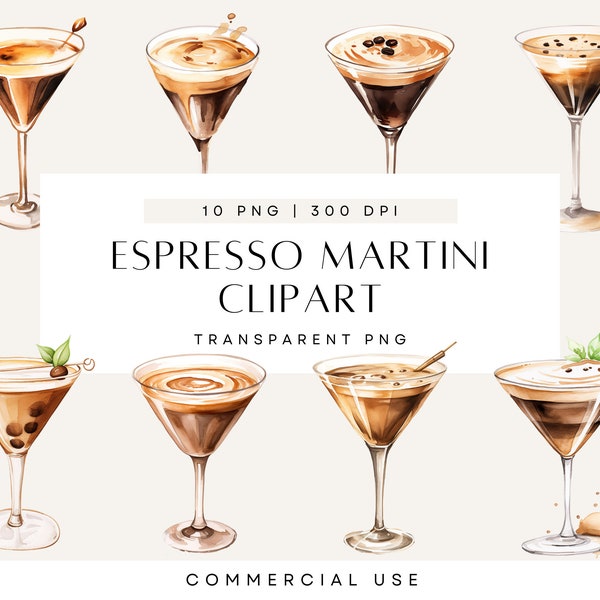 Espresso Martini Clipart, Watercolor Martinis, Coffee Cocktail, Signature Drink Sign, Wedding Signage Cocktails, PNG, Commercial Use