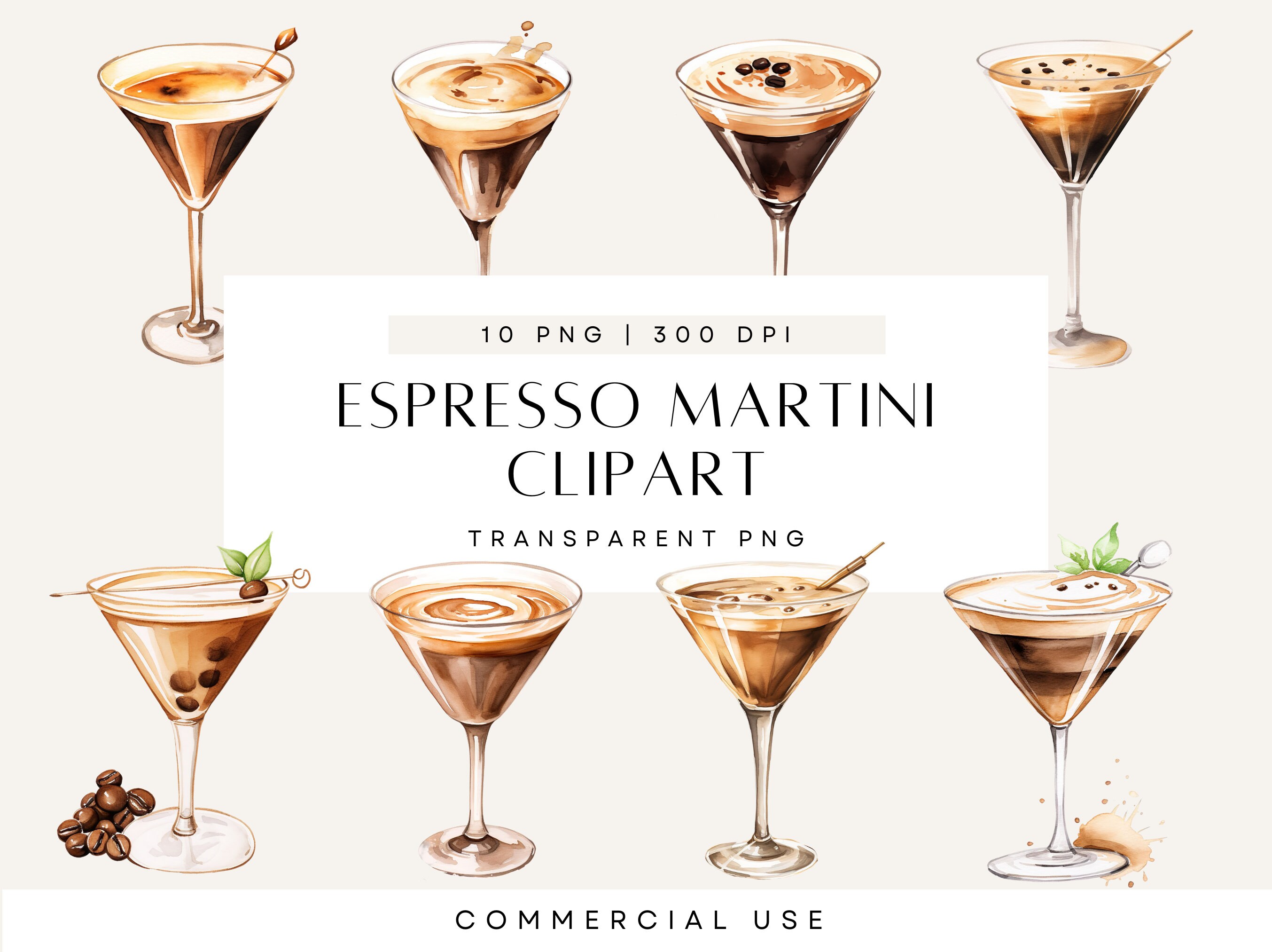 Espresso Martini Clipart, Watercolor Martinis, Coffee Cocktail