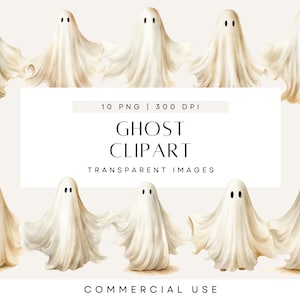 Watercolor Halloween Ghosts Clipart INSTANT DOWNLOAD Spooky Draped Ghost, Fall Clipart, Neutral Clipart, Clipart Bundle, Commercial Use