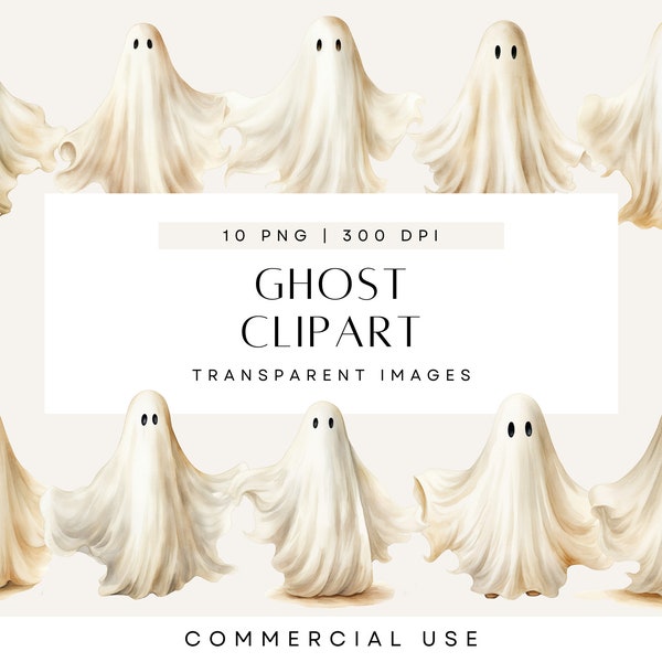 Watercolor Halloween Ghosts Clipart INSTANT DOWNLOAD Spooky Draped Ghost, Fall Clipart, Neutral Clipart, Clipart Bundle, Commercial Use