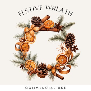 Aquarell Weihnachtskranz Clipart, Zitrus Clipart, getrocknete Orange, Winter Laub, Boho Hochzeit, Grün, Holly Beeren, Blumenkränze