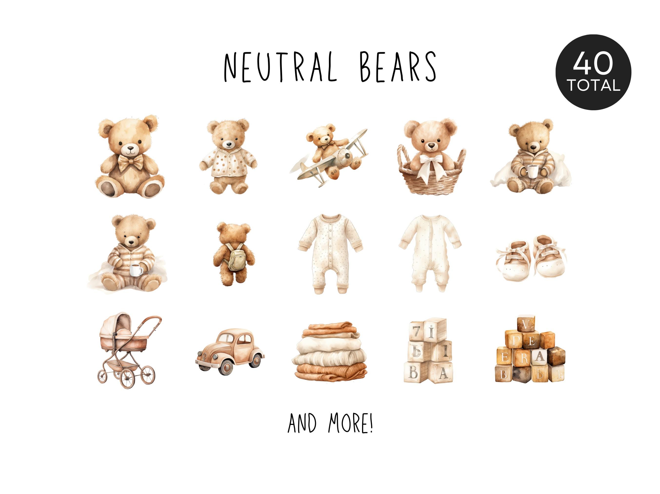 Watercolor Teddy Bear Clipart Bundle, Neutral Boho Nursery, Baby Shower ...