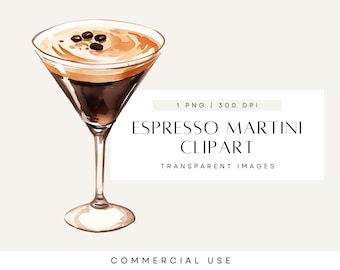 Espresso Martini Watercolor Clipart, Coffee Liqueur Cocktail, Signature Drink, Martinis, Digital Cocktails, Single PNG, Commercial Use