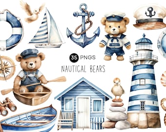 Sailor Teddy Bear Clipart, Nautical Nursery Clip Art, First Birthday, Under The Sea, Boy Baby Shower, Commercial Use, Transparent PNG