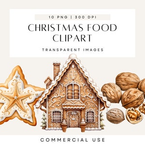 Clipart de Natal, Casa de Gengibre, Biscoitos, Clipart de Natal, Convite de Casamento de Inverno, Comida de Festa, Design de Aquarela, Uso Comercial