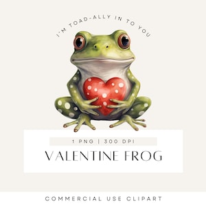 Clipart aquarelle de grenouilles vertes, grenouille mignonne, Saint-Valentin, coeur rouge, tout à fait dans vous, clipart amour, usage commercial, PNG transparent