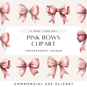 Clipart di fiocco rosa per bambina con acquerello da scaricare, clipart di fiocco di velluto, fiocchi per regali di Natale, uso commerciale, PNG trasparente, licenza inclusa