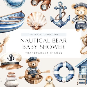 Sailor Teddybär Clipart, Clip Art Nautische Kinderzimmer, Erster Geburtstag, unter dem Meer, Junge Babyparty, kommerzielle Nutzung, transparente PNG