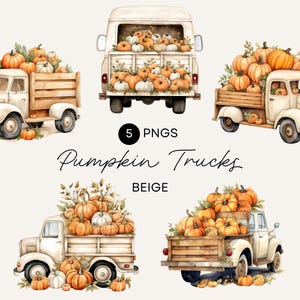 Höstlastbil Clipart, Pumpa Clipart, Höstskörde Clipart, Bundle, Kommersiellt bruk, Transparent PNG, Neutral Boho