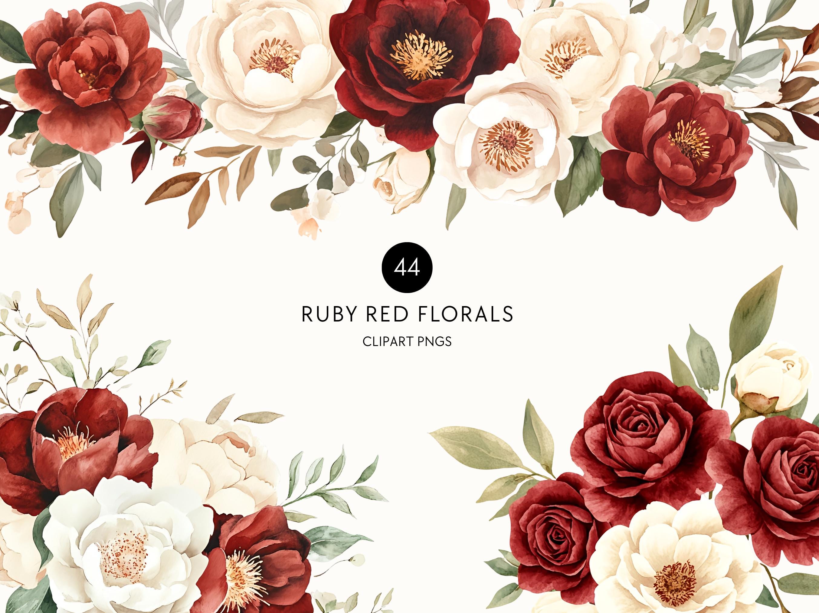 Ruby Flower Clipart – Red & Cream Roses, Peonies, Bouquets, Wreaths and ...