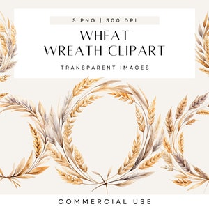 Aquarell Weizen Kranz Clipart, Blumen Herbst Kränze, Herbst Clip Art, Rustikale Hochzeit, Boho, Neutraler Herbst, Transparente PNG, kommerzielle Nutzung