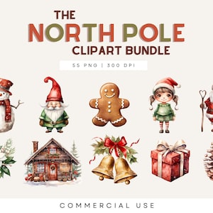 Noordpool clipart, hygge kerst clipart, feestelijke uitnodiging illustraties, klassieke rood groene vakantiebundel, transparante png, commercieel gebruik