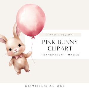 Rosa Babyparty Clipart, Osterhase Aquarell, niedliche Babytiere, Hase mit Ballon, Einzelbild, kommerzielle Nutzung, transparentes PNG