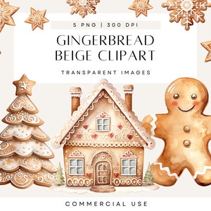 Clipart di casetta di pan di zenzero pastello, omino di pan di zenzero acquerello, alberi di Natale, fiocchi di neve, stelle clipart, PNG trasparente, uso commerciale