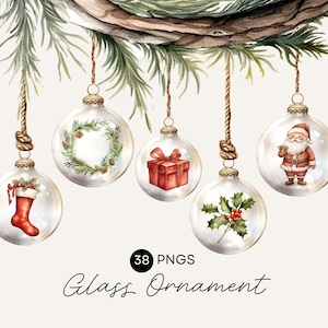 Glass Ornament Clipart, Christmas Party Invitation Clip Art, Neutral Bauble Decorations, Rustic, Boho, Cozy, Commercial Use, Transparent PNG