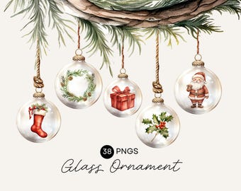 Glass Ornament Clipart, Christmas Party Invitation Clip Art, Neutral Bauble Decorations, Rustic, Boho, Cozy, Commercial Use, Transparent PNG