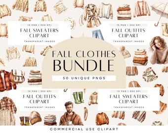 Fall Clothes Clipart, Autumn Clipart Set, Groovy Fall Clipart Bundle, Autumn Scrapbook, Fall Watercolor Sublimation Designs, PNG