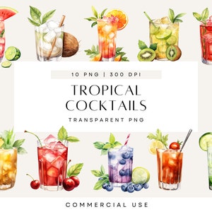 Aquarel clipart voor cocktails, tropische cocktail clipart, zomer bruiloft drankje, kenmerkende drankjes, voor commercieel gebruik, transparante png