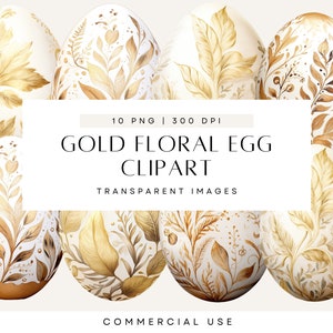 Clipart de ovos de Páscoa em aquarela floral, Ovo de Páscoa dourado, Clip Art de caça aos ovos de Páscoa, Cesta de ovos de Páscoa, Uso comercial, PNG transparente