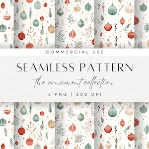 Papéis de scrapbook de aquarela, padrões sem costura, fundo digital, conjunto de papel para impressão, papel de parede digital de Natal, enfeite de Natal