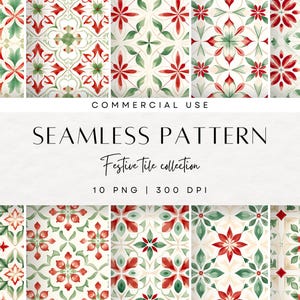 Clipart festivo de azulejos mediterrâneos, azulejos espanhóis, padrão de repetição vermelho verde da Grécia, papel sem costura, pacote de textura, papel de parede de Santorini