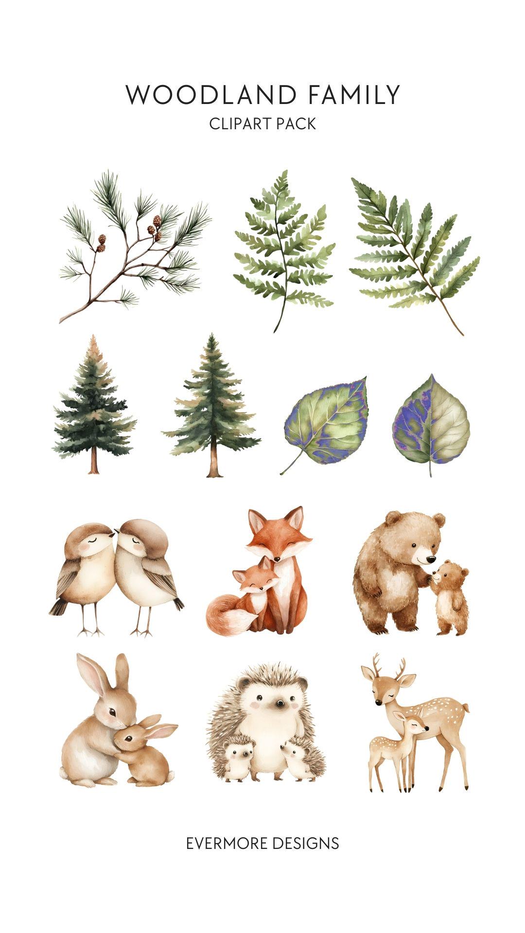 Boho Woodland Clipart | Watercolor Baby Animals PNG Nursery Decor Fox ...